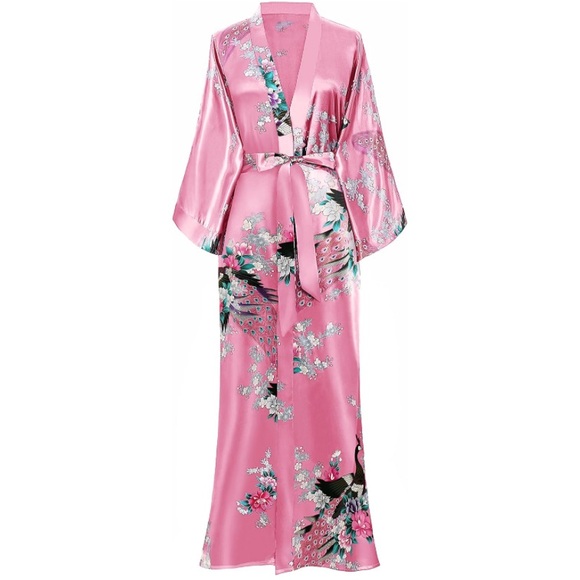 Kimono Long Robes Peacock and Blossoms Prints - Picture 1 of 6